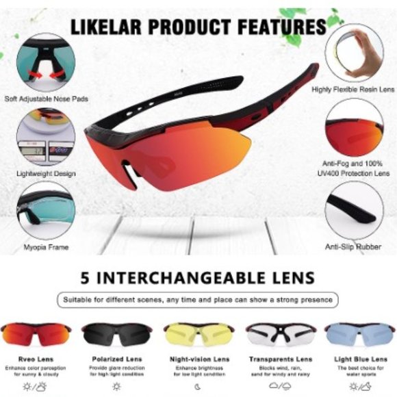 Unisex Polarized Sports Sunglasses + 5 Interchangeable Lenses - UV400 Protection main image 6